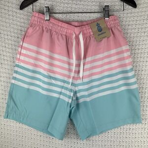 Chubbies Swim Trunks Small 7" Inseam Pink Teal Striped Beach